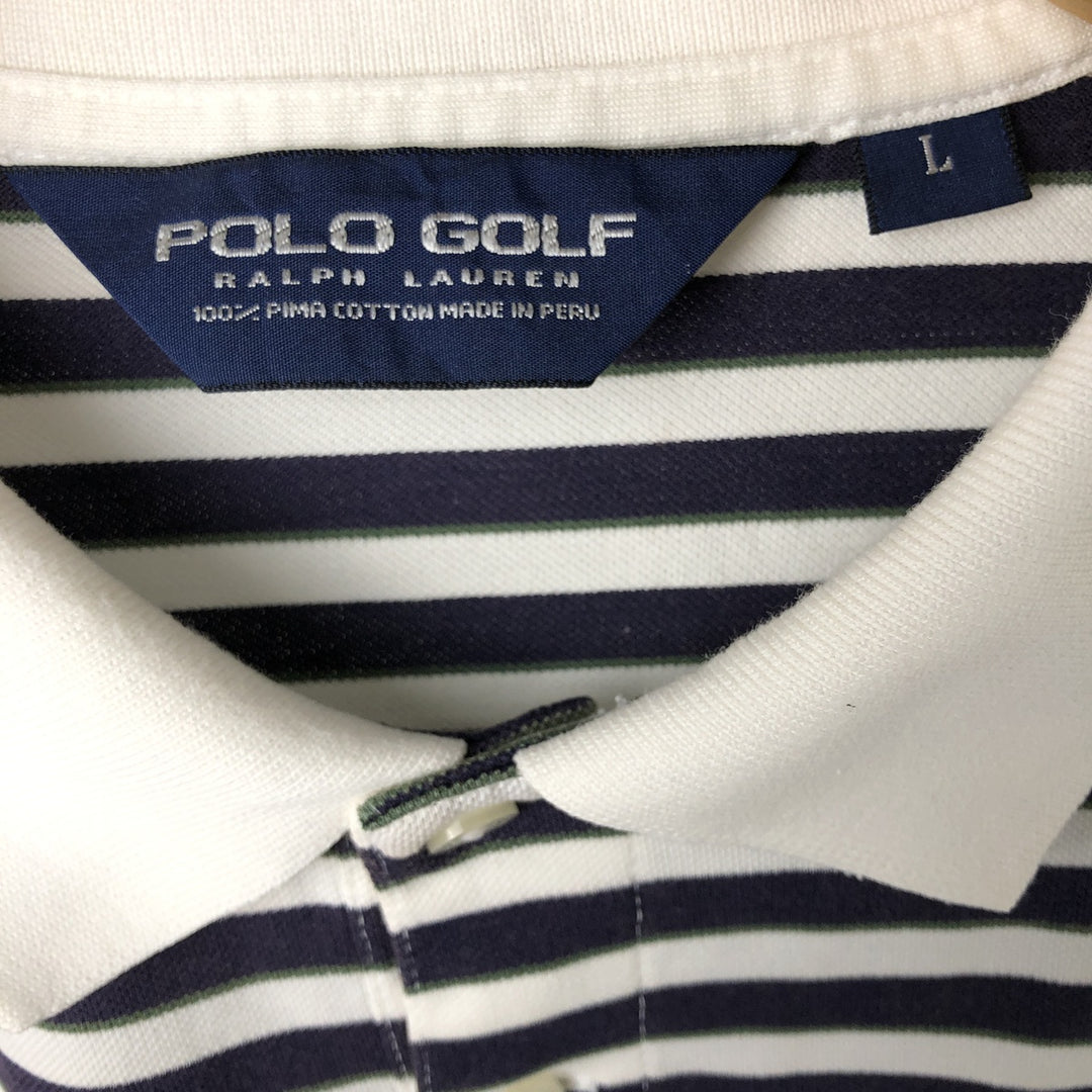 90'S Ralph Lauren POLO GOLF Multi-border short sleeve striped polo shirt Men's size L Vintage Pima Cotton white type Vintage Second Hand