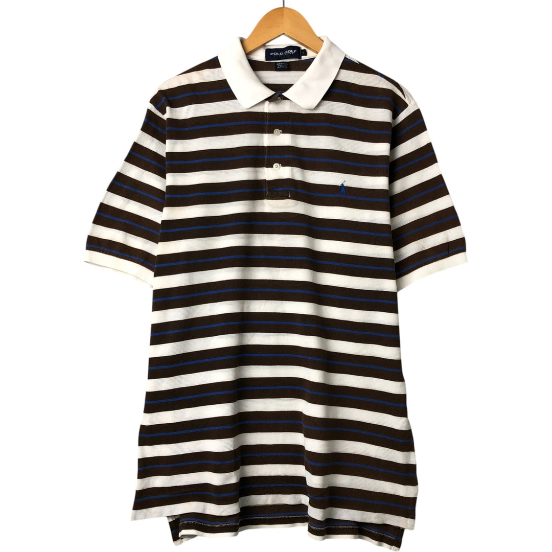 90'S Ralph Lauren POLO GOLF Multi-border short sleeve striped polo shirt Men's size L Vintage cotton white type Vintage Second Hand