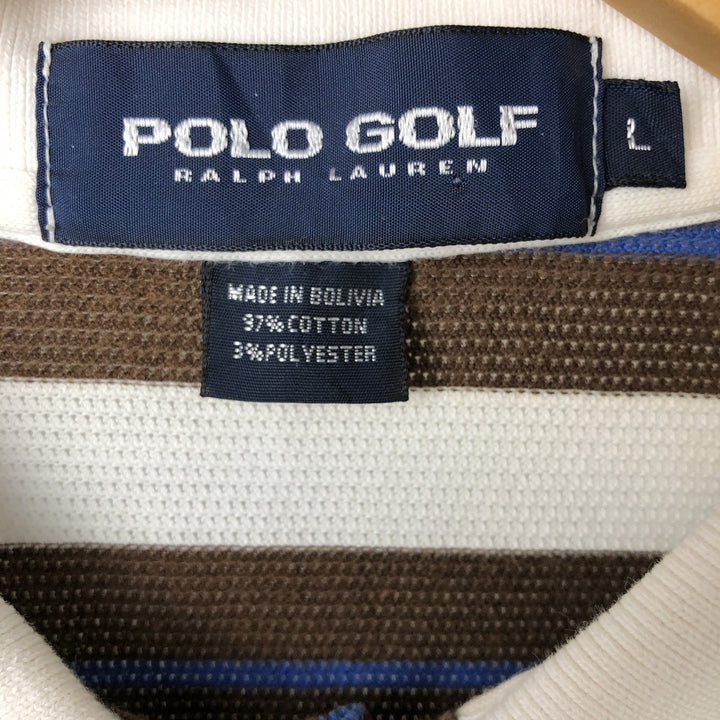 90'S Ralph Lauren POLO GOLF Multi-border short sleeve striped polo shirt Men's size L Vintage cotton white type Vintage Second Hand