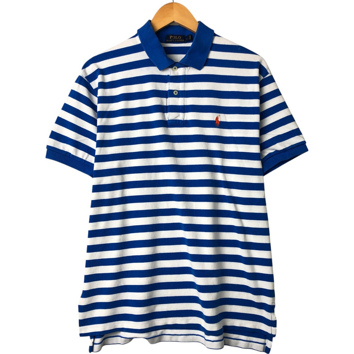 Ralph Lauren POLO RALPH LAUREN Short Sleeve Striped Polo Shirt Men's Size L cotton blue type Vintage Second Hand