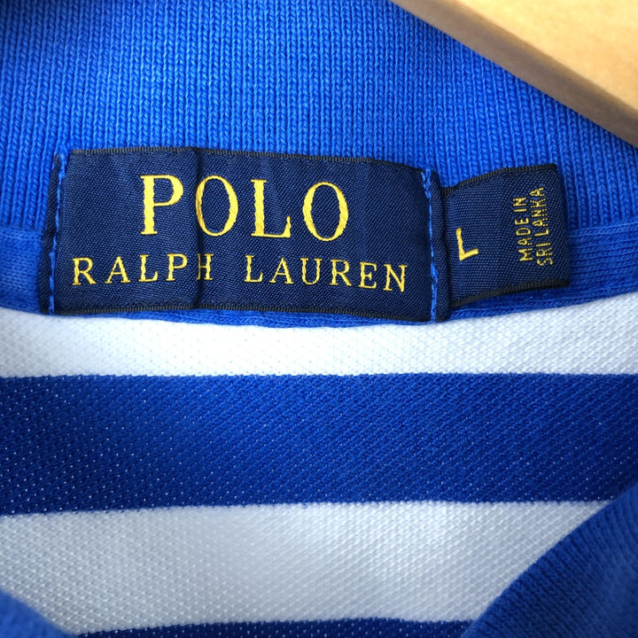 Ralph Lauren POLO RALPH LAUREN Short Sleeve Striped Polo Shirt Men's Size L cotton blue type Vintage Second Hand