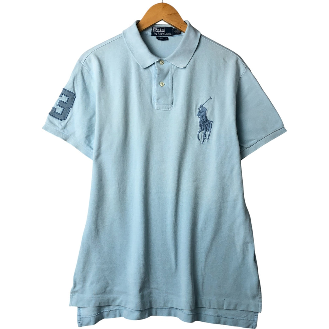 Ralph Lauren POLO by Ralph Lauren CUSTOM FIT Big Pony Short Sleeve Polo Shirt Men's L size cotton Blue type light blue Vintage Second Hand