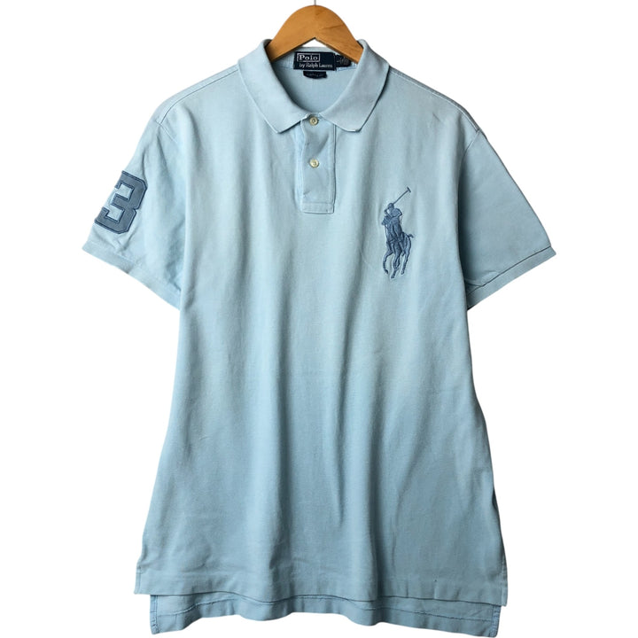 Ralph Lauren POLO by Ralph Lauren CUSTOM FIT Big Pony Short Sleeve Polo Shirt Men's L size cotton Blue type light blue Vintage Second Hand