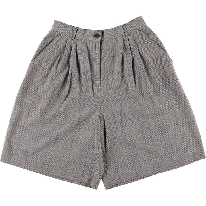 Karen Scott Gun Club Check Three-pleat Shorts, Women's L (w27) polyester black type Vintage Second Hand