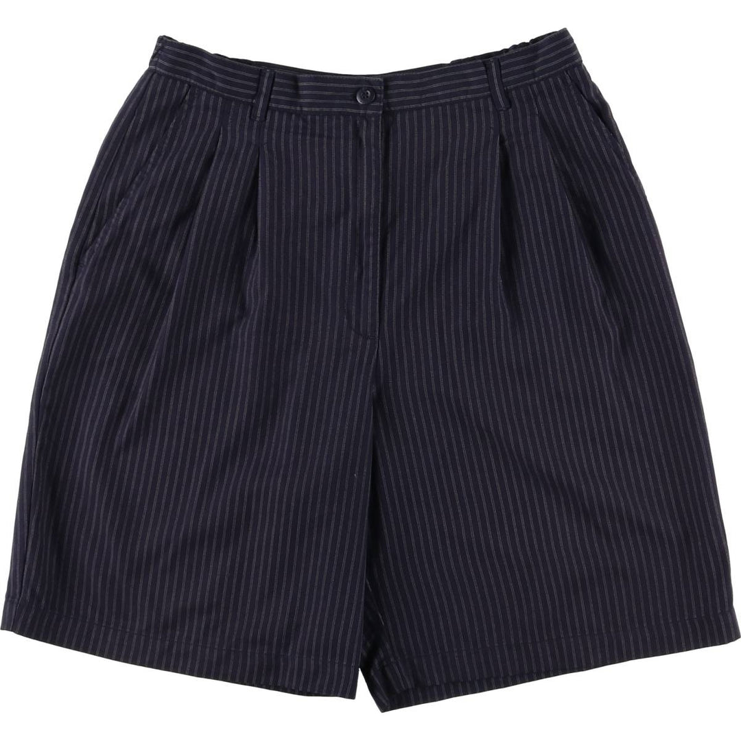 Karen Scott, KAREN SCOTT SPORT, Stripe Pattern, Two-pleat Shorts, Women's Size S polyester navy blue type Vintage Second Hand