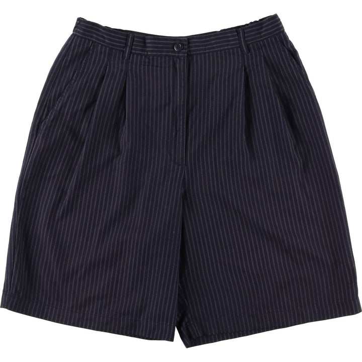 Karen Scott, KAREN SCOTT SPORT, Stripe Pattern, Two-pleat Shorts, Women's Size S polyester navy blue type Vintage Second Hand