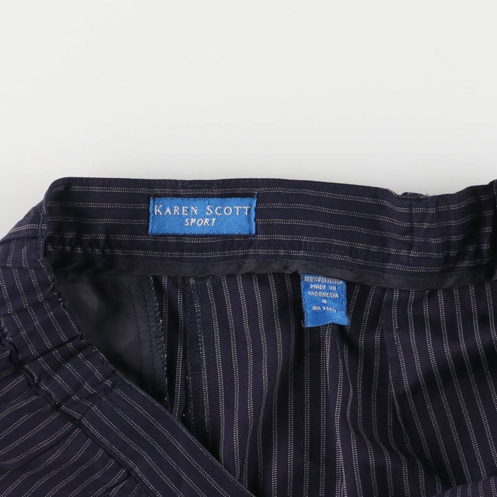 Karen Scott, KAREN SCOTT SPORT, Stripe Pattern, Two-pleat Shorts, Women's Size S polyester navy blue type Vintage Second Hand
