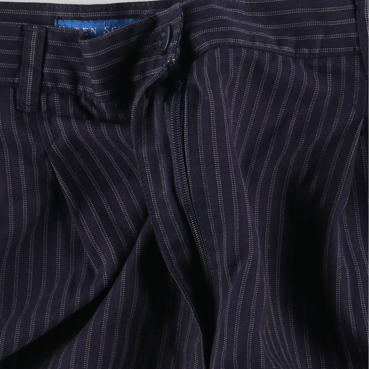 Karen Scott, KAREN SCOTT SPORT, Stripe Pattern, Two-pleat Shorts, Women's Size S polyester navy blue type Vintage Second Hand