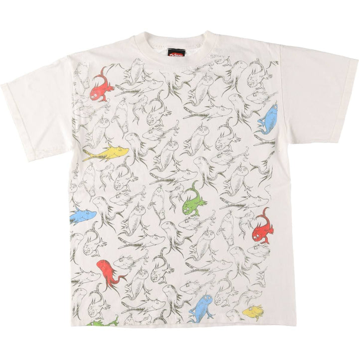 90'S Tennessee River Dr. Seuss Large Print Character Print T-Shirt Men's Medium Vintage cotton white type Vintage Second Hand