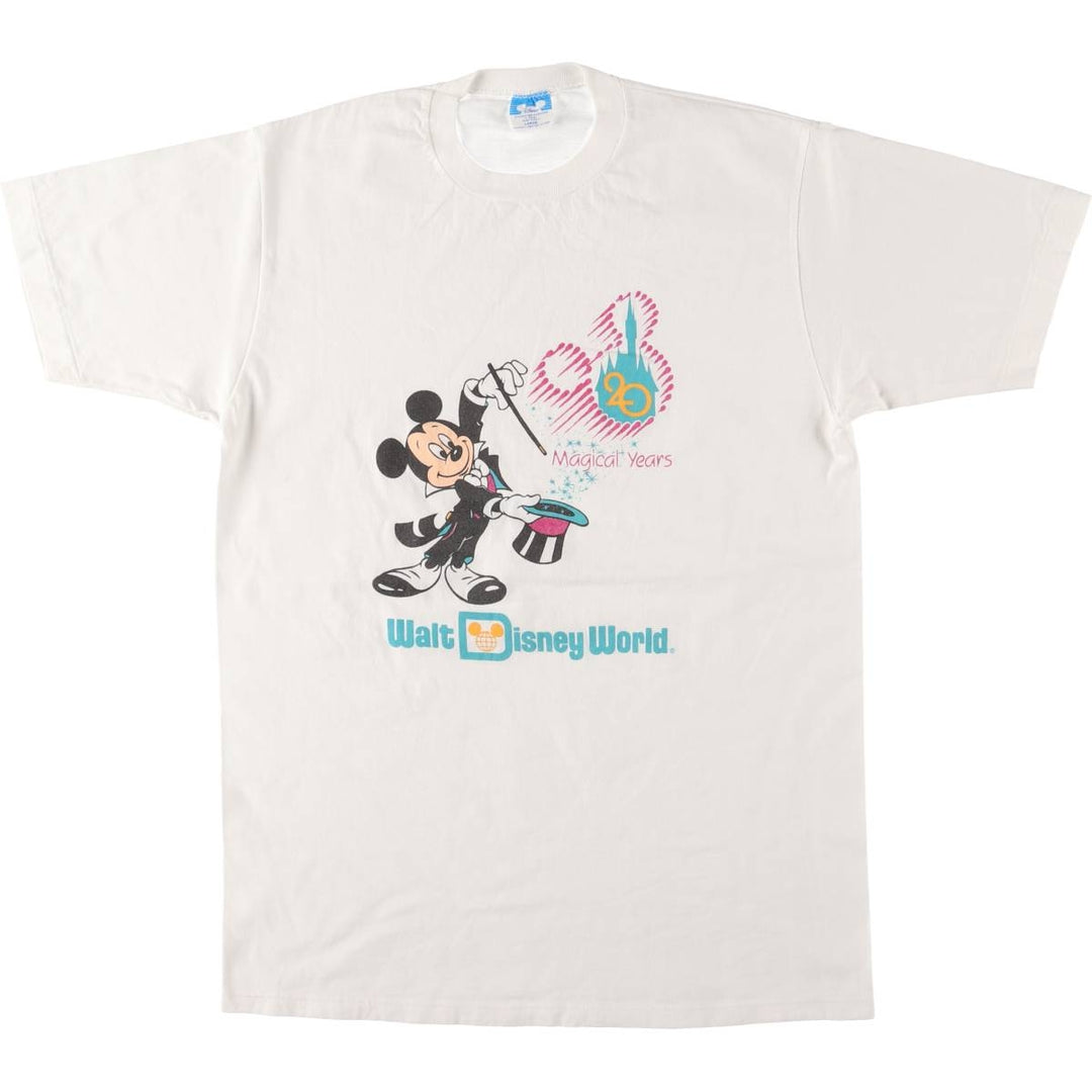 80'S Disney MICKEY MOUSE Mickey Mouse character print T-shirt made in USA, men's size L, vintage cotton white type Vintage Second Hand