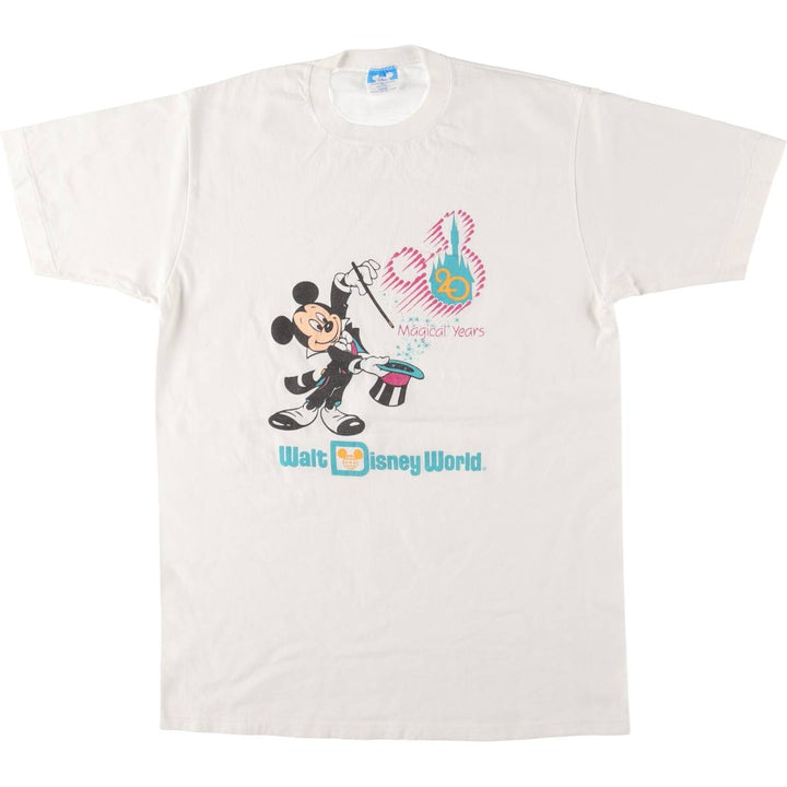 80'S Disney MICKEY MOUSE Mickey Mouse character print T-shirt made in USA, men's size L, vintage cotton white type Vintage Second Hand