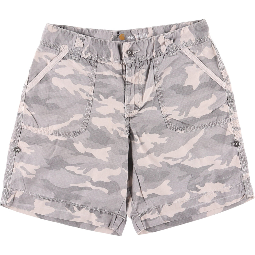 Carhartt Relaxed Fit Camouflage Pattern Woodland Camo Ripstop Work Shorts Shorts Women's XL (w33) cotton gray type Vintage Second Hand
