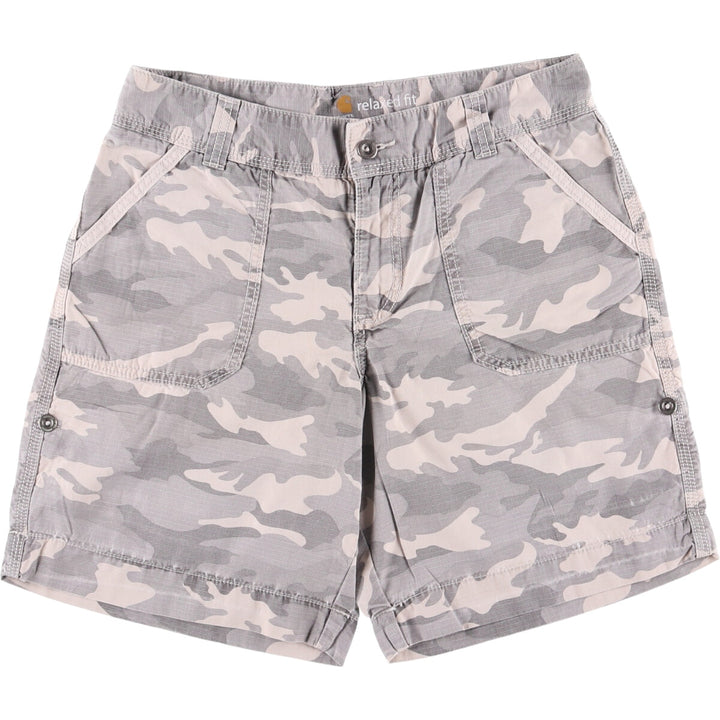 Carhartt Relaxed Fit Camouflage Pattern Woodland Camo Ripstop Work Shorts Shorts Women's XL (w33) cotton gray type Vintage Second Hand