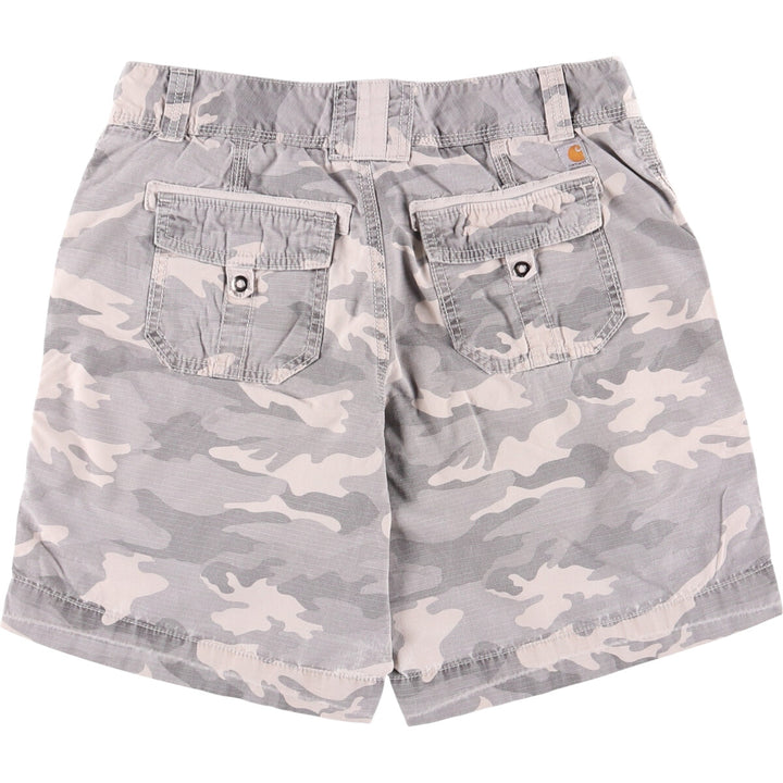 Carhartt Relaxed Fit Camouflage Pattern Woodland Camo Ripstop Work Shorts Shorts Women's XL (w33) cotton gray type Vintage Second Hand