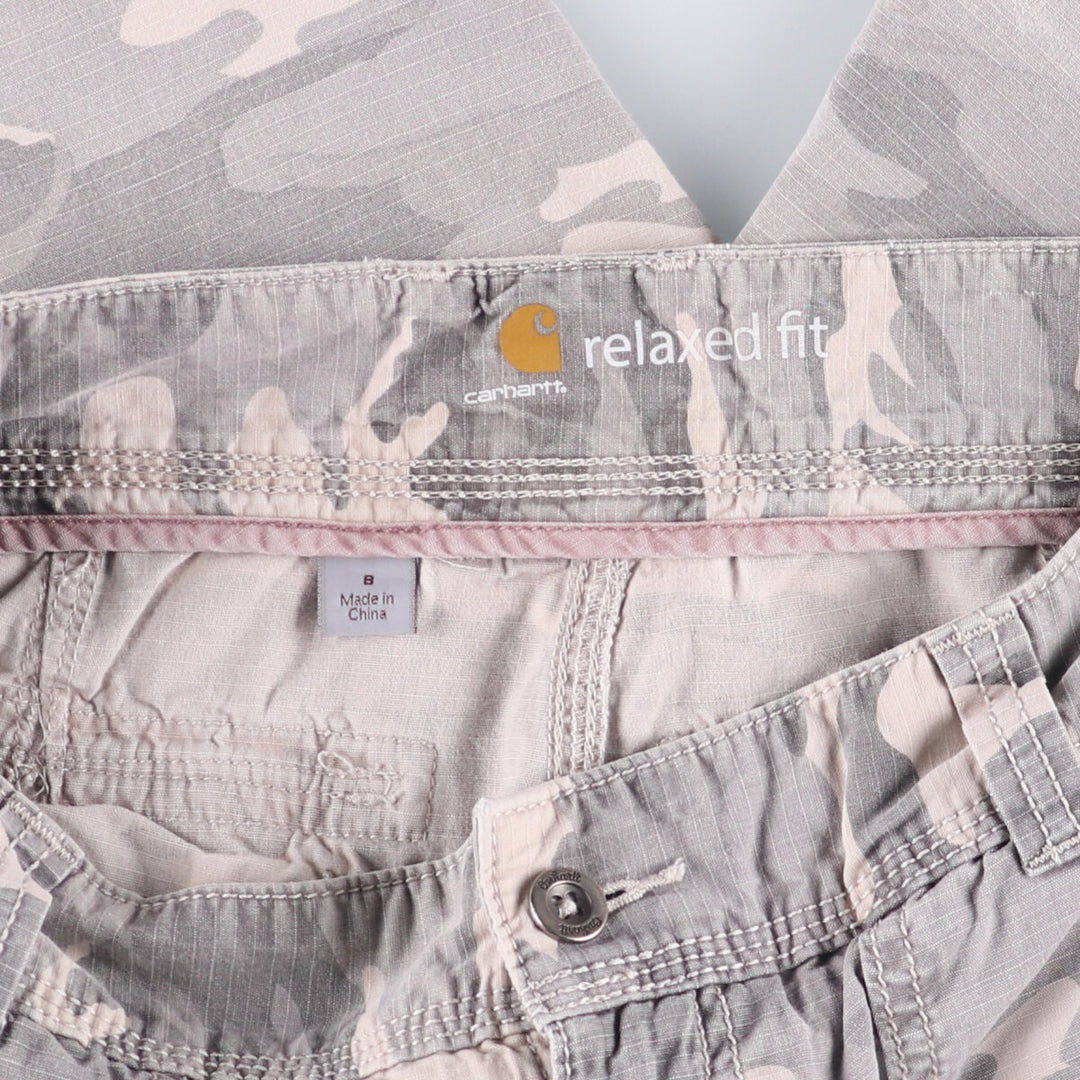 Carhartt Relaxed Fit Camouflage Pattern Woodland Camo Ripstop Work Shorts Shorts Women's XL (w33) cotton gray type Vintage Second Hand
