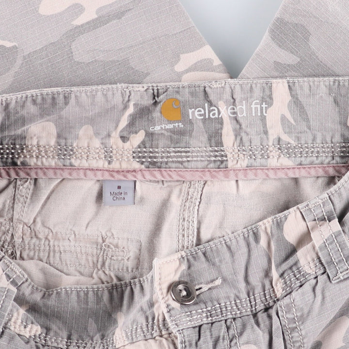 Carhartt Relaxed Fit Camouflage Pattern Woodland Camo Ripstop Work Shorts Shorts Women's XL (w33) cotton gray type Vintage Second Hand