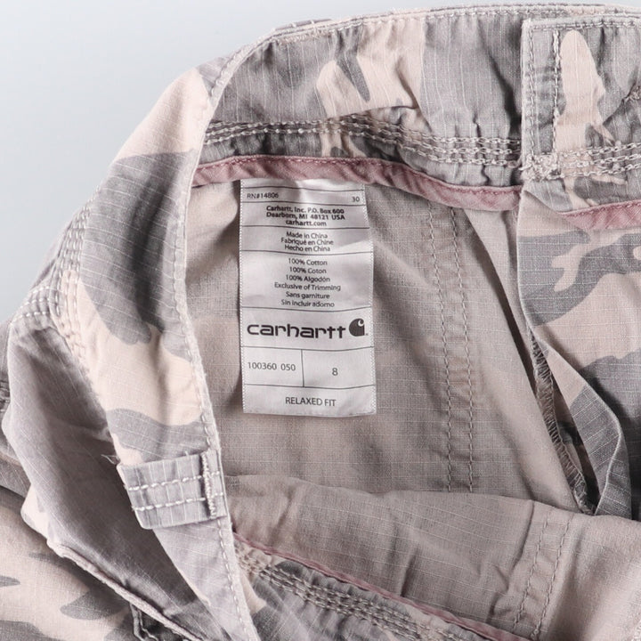 Carhartt Relaxed Fit Camouflage Pattern Woodland Camo Ripstop Work Shorts Shorts Women's XL (w33) cotton gray type Vintage Second Hand
