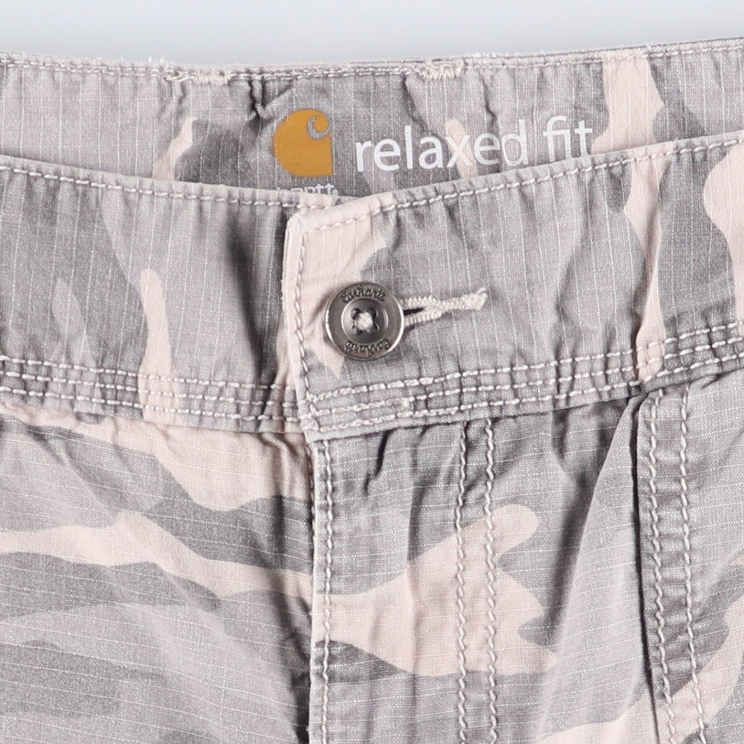 Carhartt Relaxed Fit Camouflage Pattern Woodland Camo Ripstop Work Shorts Shorts Women's XL (w33) cotton gray type Vintage Second Hand