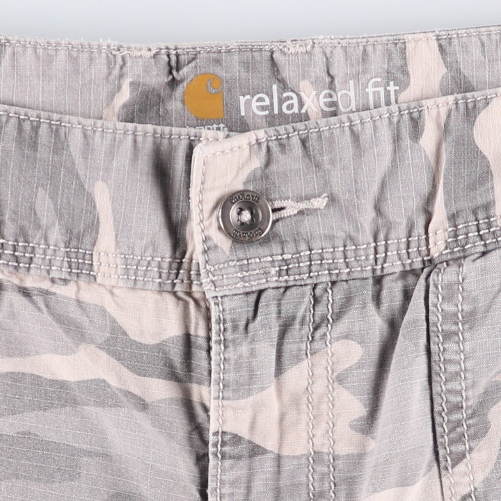 Carhartt Relaxed Fit Camouflage Pattern Woodland Camo Ripstop Work Shorts Shorts Women's XL (w33) cotton gray type Vintage Second Hand