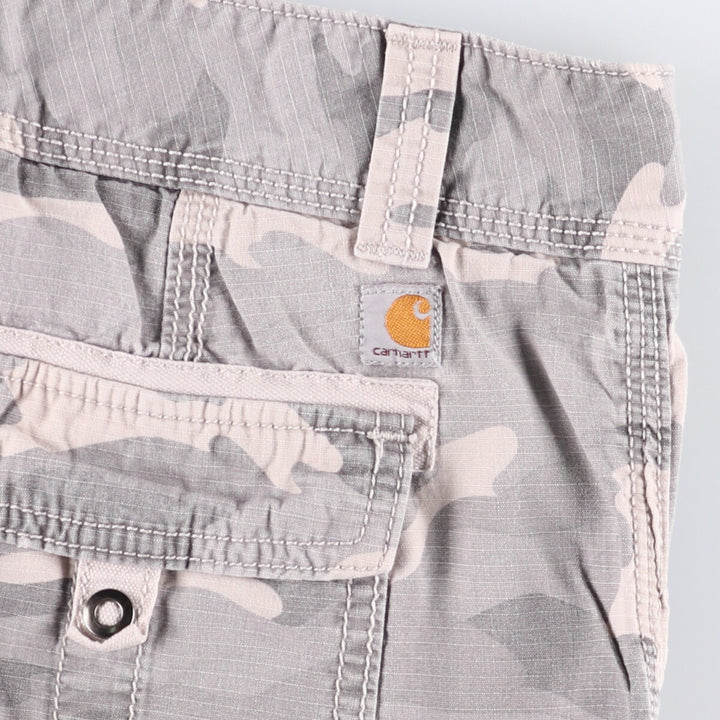 Carhartt Relaxed Fit Camouflage Pattern Woodland Camo Ripstop Work Shorts Shorts Women's XL (w33) cotton gray type Vintage Second Hand