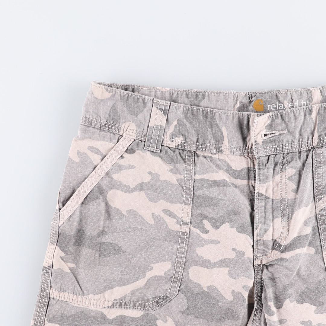 Carhartt Relaxed Fit Camouflage Pattern Woodland Camo Ripstop Work Shorts Shorts Women's XL (w33) cotton gray type Vintage Second Hand