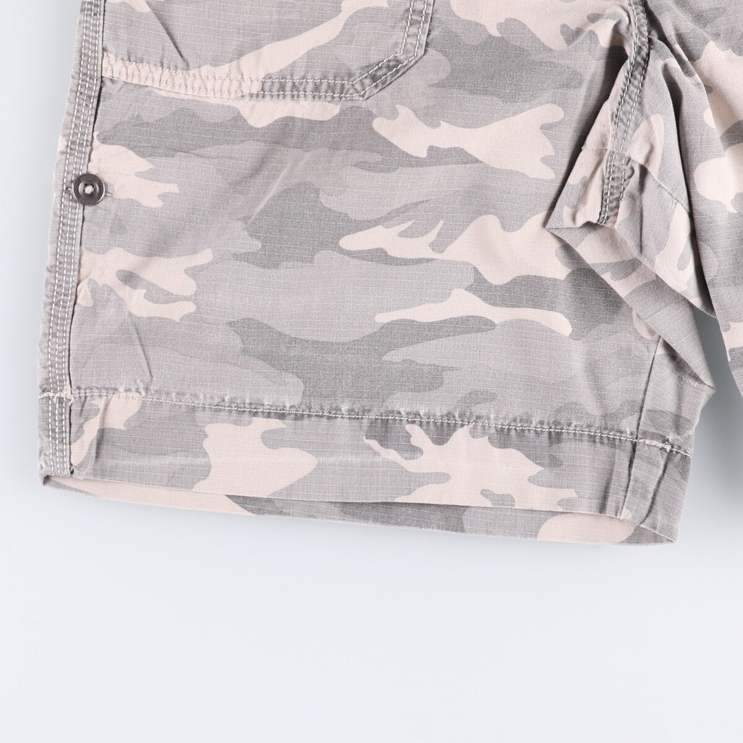 Carhartt Relaxed Fit Camouflage Pattern Woodland Camo Ripstop Work Shorts Shorts Women's XL (w33) cotton gray type Vintage Second Hand