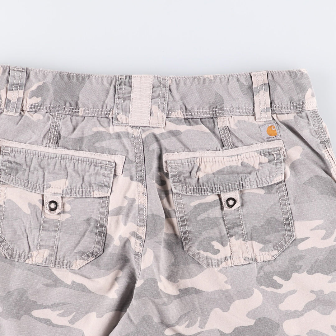Carhartt Relaxed Fit Camouflage Pattern Woodland Camo Ripstop Work Shorts Shorts Women's XL (w33) cotton gray type Vintage Second Hand