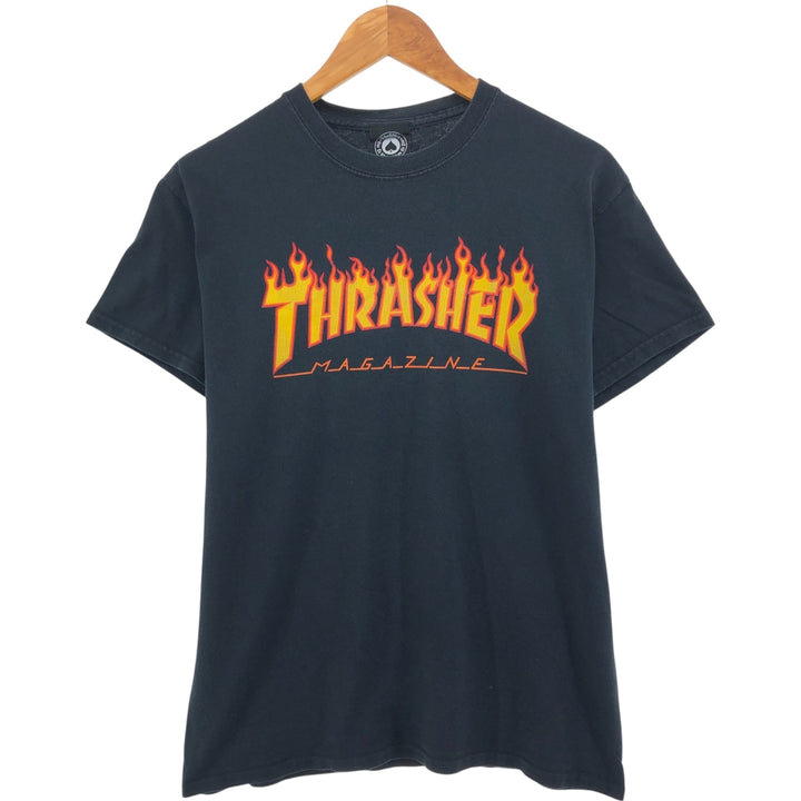 Thrasher THRASHER logo print fire pattern surf skate T-shirt men's size L cotton black type Vintage Second Hand