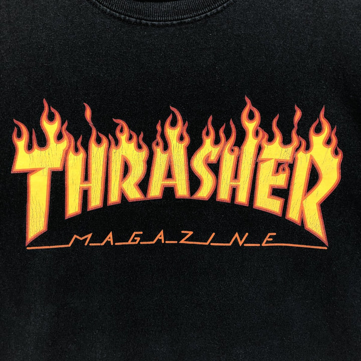 Thrasher THRASHER logo print fire pattern surf skate T-shirt men's size L cotton black type Vintage Second Hand
