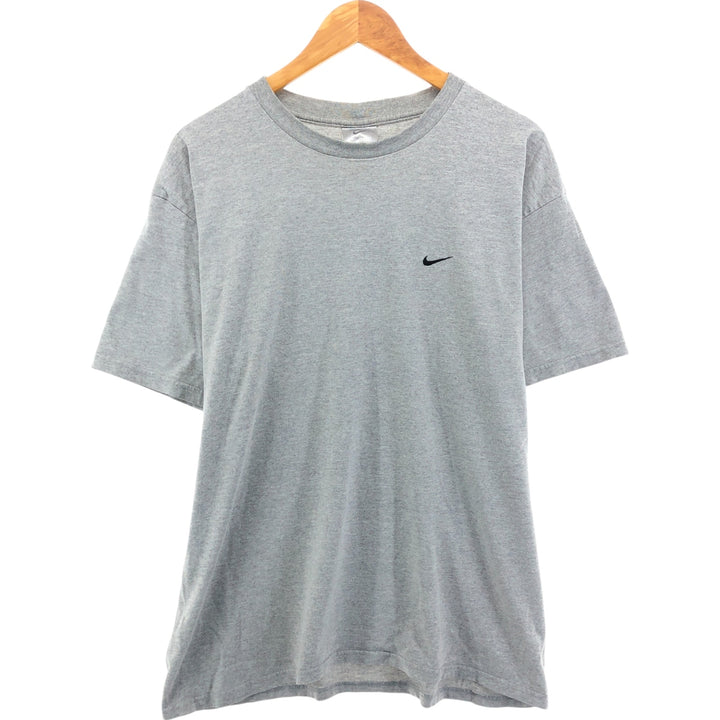 00'S Nike logo embroidered one-point logo T-shirt, men's size L cotton gray type Vintage Second Hand