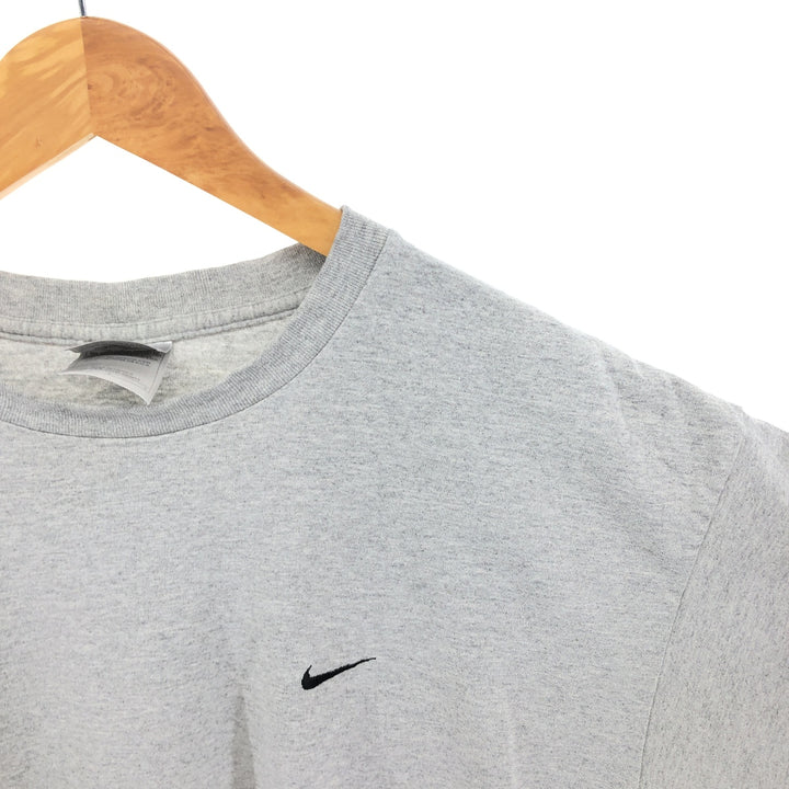 00'S Nike logo embroidered one-point logo T-shirt, men's size L cotton gray type Vintage Second Hand