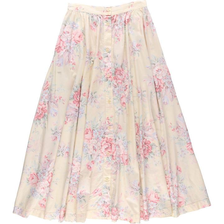 Ralph Lauren LAUREN Floral print front opening long flare skirt for women size S cotton yellow type Vintage Second Hand