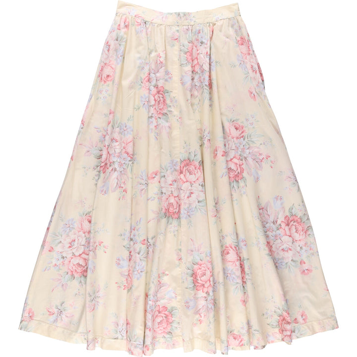 Ralph Lauren LAUREN Floral print front opening long flare skirt for women size S cotton yellow type Vintage Second Hand