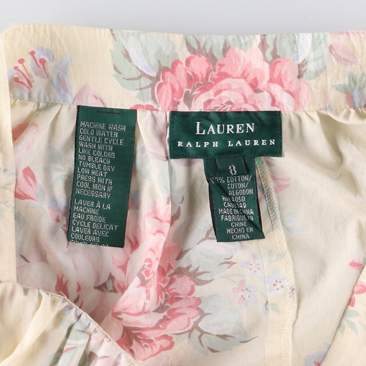Ralph Lauren LAUREN Floral print front opening long flare skirt for women size S cotton yellow type Vintage Second Hand