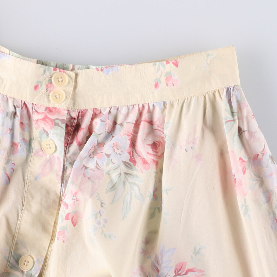 Ralph Lauren LAUREN Floral print front opening long flare skirt for women size S cotton yellow type Vintage Second Hand