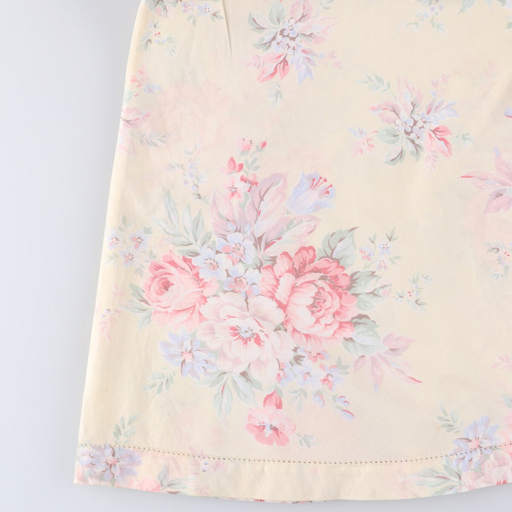 Ralph Lauren LAUREN Floral print front opening long flare skirt for women size S cotton yellow type Vintage Second Hand