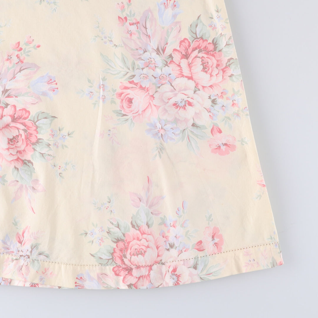 Ralph Lauren LAUREN Floral print front opening long flare skirt for women size S cotton yellow type Vintage Second Hand