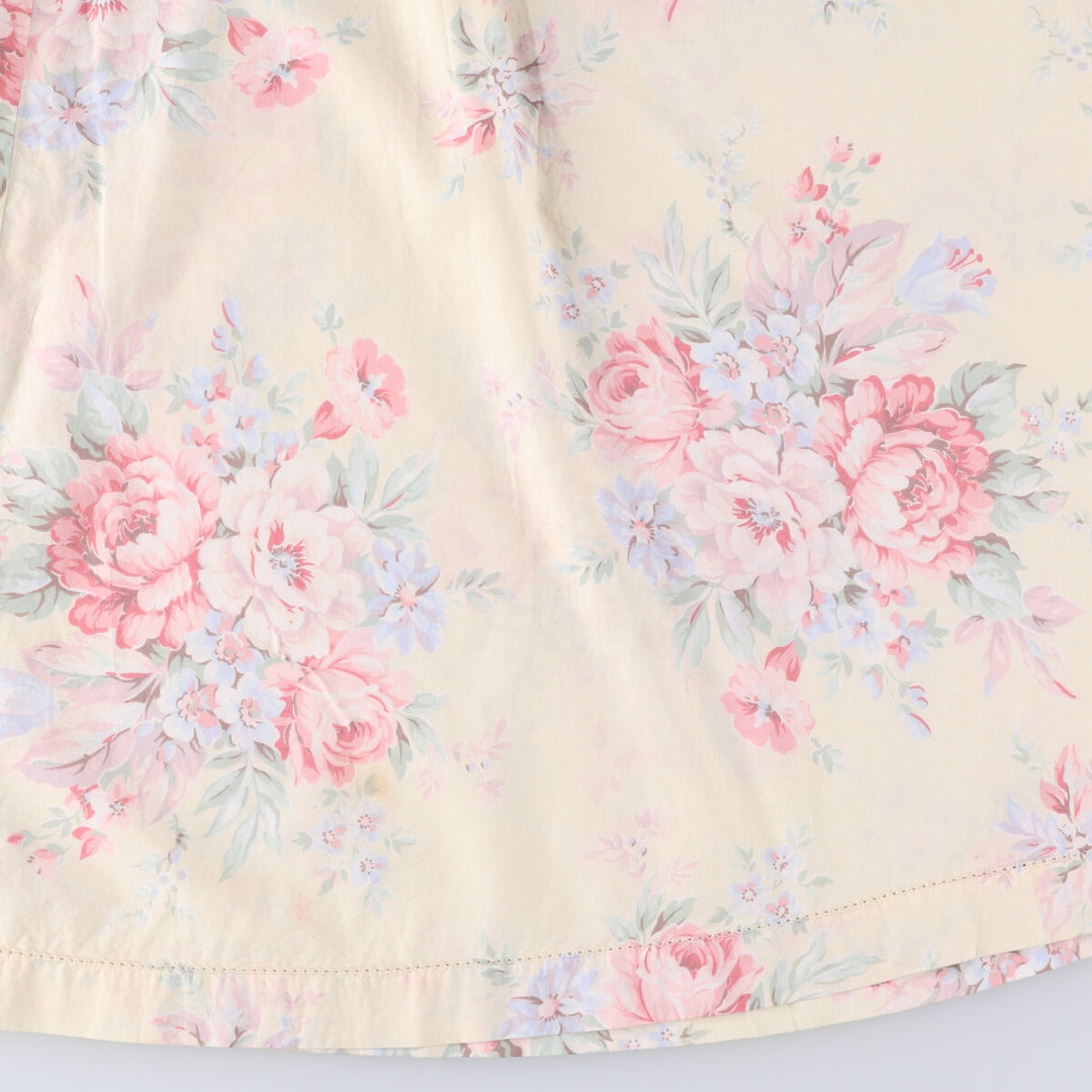 Ralph Lauren LAUREN Floral print front opening long flare skirt for women size S cotton yellow type Vintage Second Hand