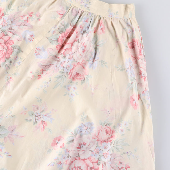 Ralph Lauren LAUREN Floral print front opening long flare skirt for women size S cotton yellow type Vintage Second Hand