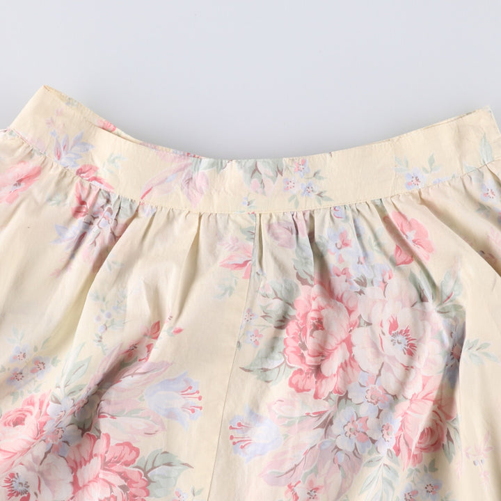 Ralph Lauren LAUREN Floral print front opening long flare skirt for women size S cotton yellow type Vintage Second Hand
