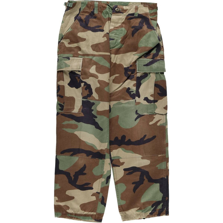 90'S US Military Camouflage Woodland Camo Military Cargo Pants, Made in USA, Small-X Short, Men's, Size W30, Vintage Nylon Khaki type Vintage Second Hand