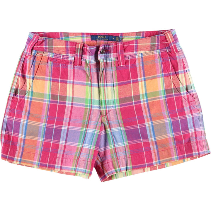 Ralph Lauren POLO RALPH LAUREN Madras check cotton shorts, short pants, men's W32 equivalent cotton pink type Vintage Second Hand