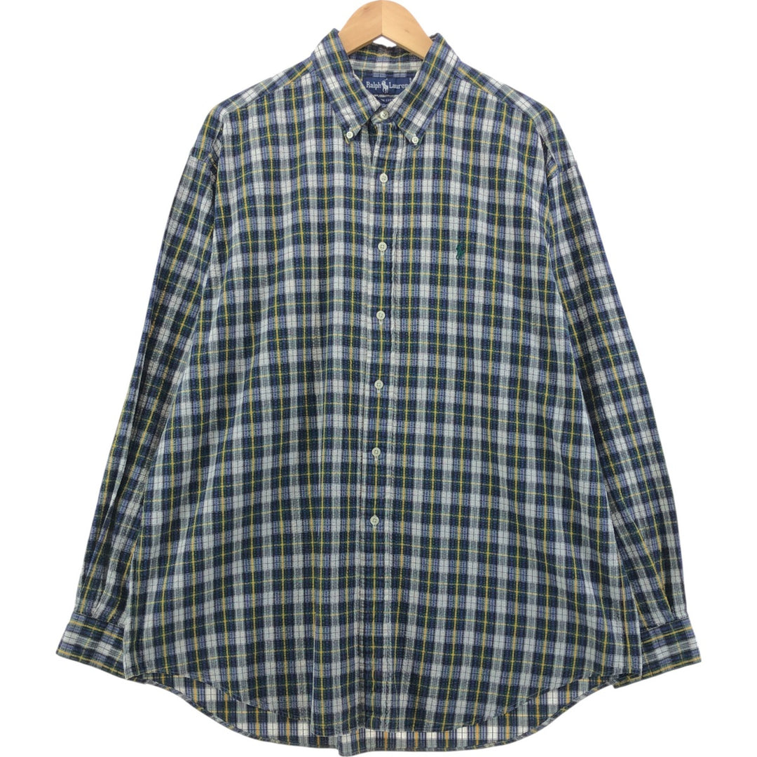 Ralph Lauren Seersucker Long Sleeve Button-Down Check Shirt, Men's XL cotton white type Vintage Second Hand