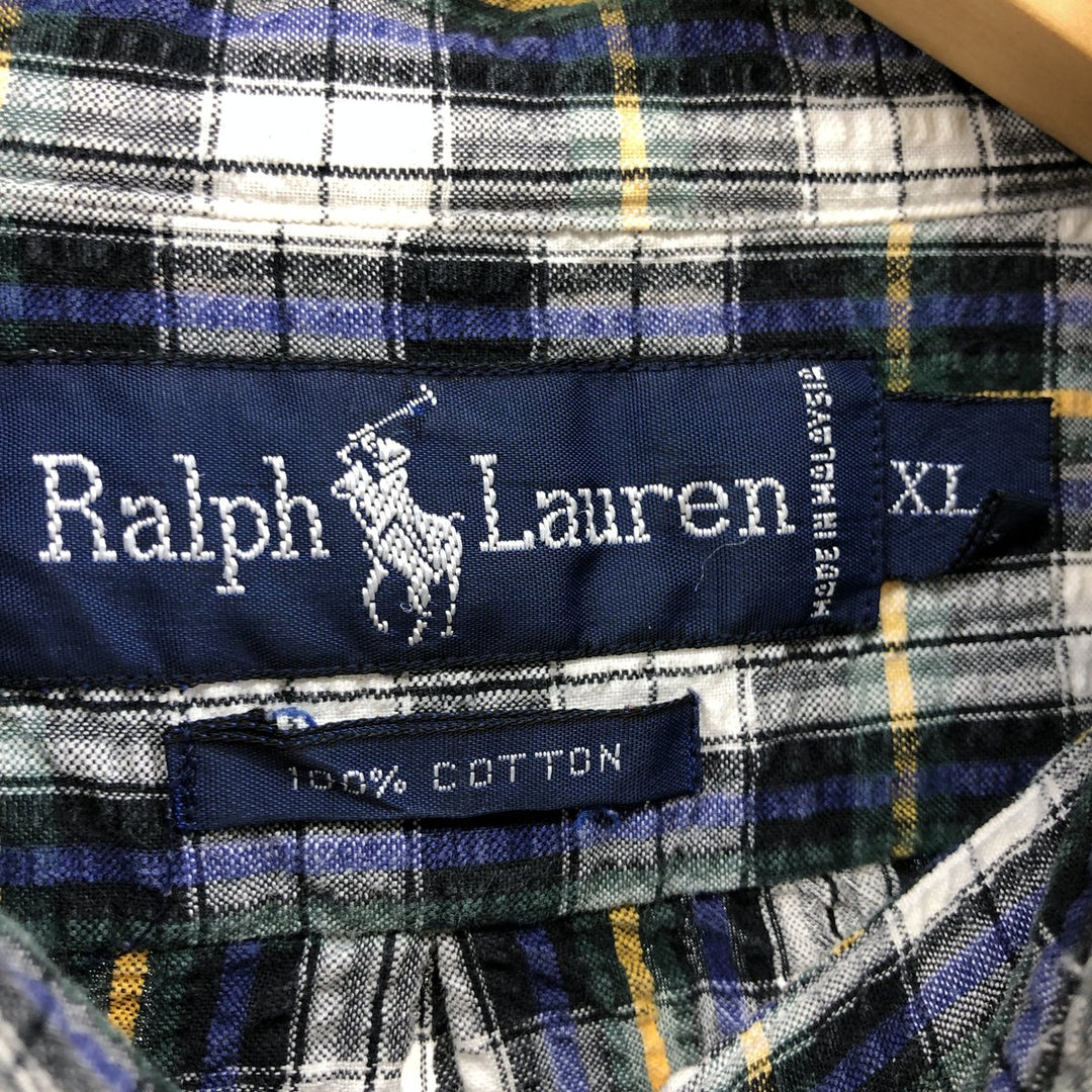Ralph Lauren Seersucker Long Sleeve Button-Down Check Shirt, Men's XL cotton white type Vintage Second Hand