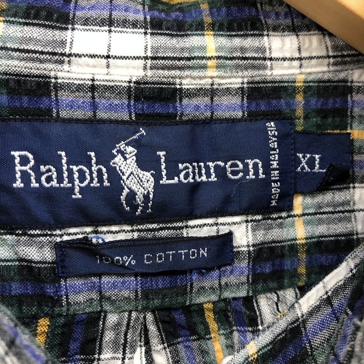 Ralph Lauren Seersucker Long Sleeve Button-Down Check Shirt, Men's XL cotton white type Vintage Second Hand
