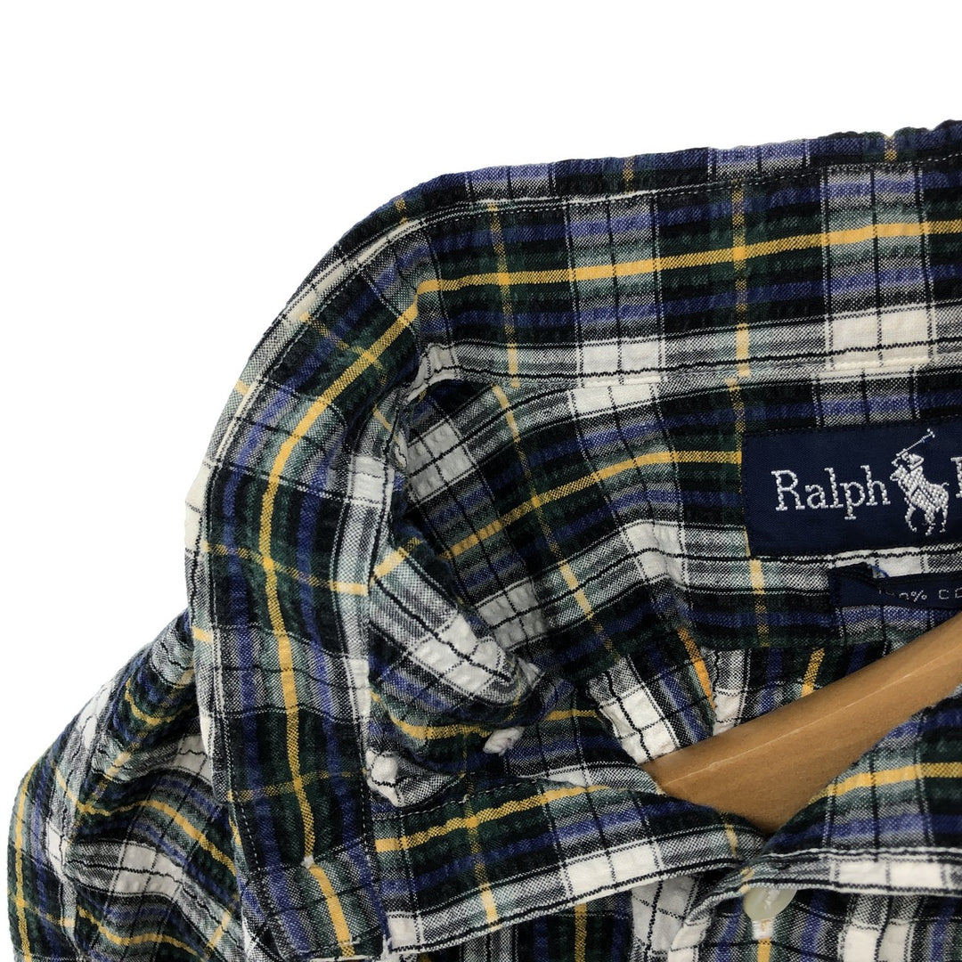 Ralph Lauren Seersucker Long Sleeve Button-Down Check Shirt, Men's XL cotton white type Vintage Second Hand