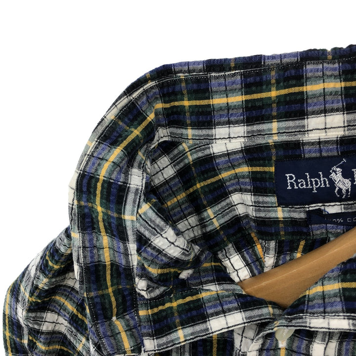Ralph Lauren Seersucker Long Sleeve Button-Down Check Shirt, Men's XL cotton white type Vintage Second Hand