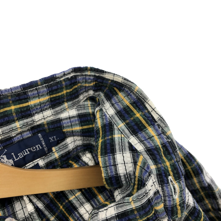 Ralph Lauren Seersucker Long Sleeve Button-Down Check Shirt, Men's XL cotton white type Vintage Second Hand