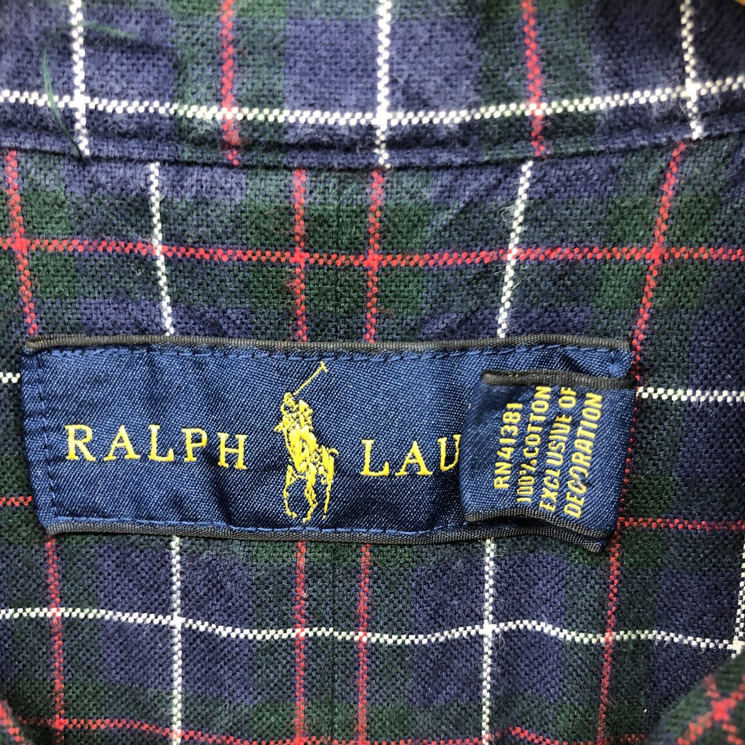 Ralph Lauren long sleeve button down check shirt, men's size L cotton navy blue type Vintage Second Hand