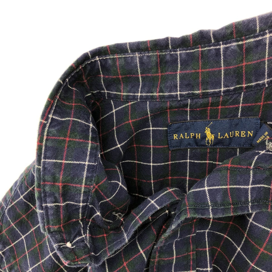 Ralph Lauren long sleeve button down check shirt, men's size L cotton navy blue type Vintage Second Hand